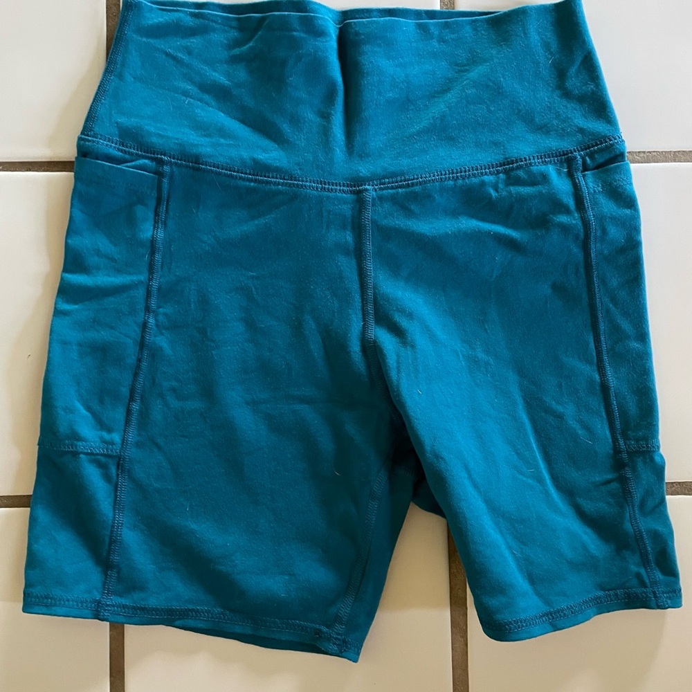 Purakai Women's Teal High-Waisted Bike Shorts Organic Cotton M NWOT